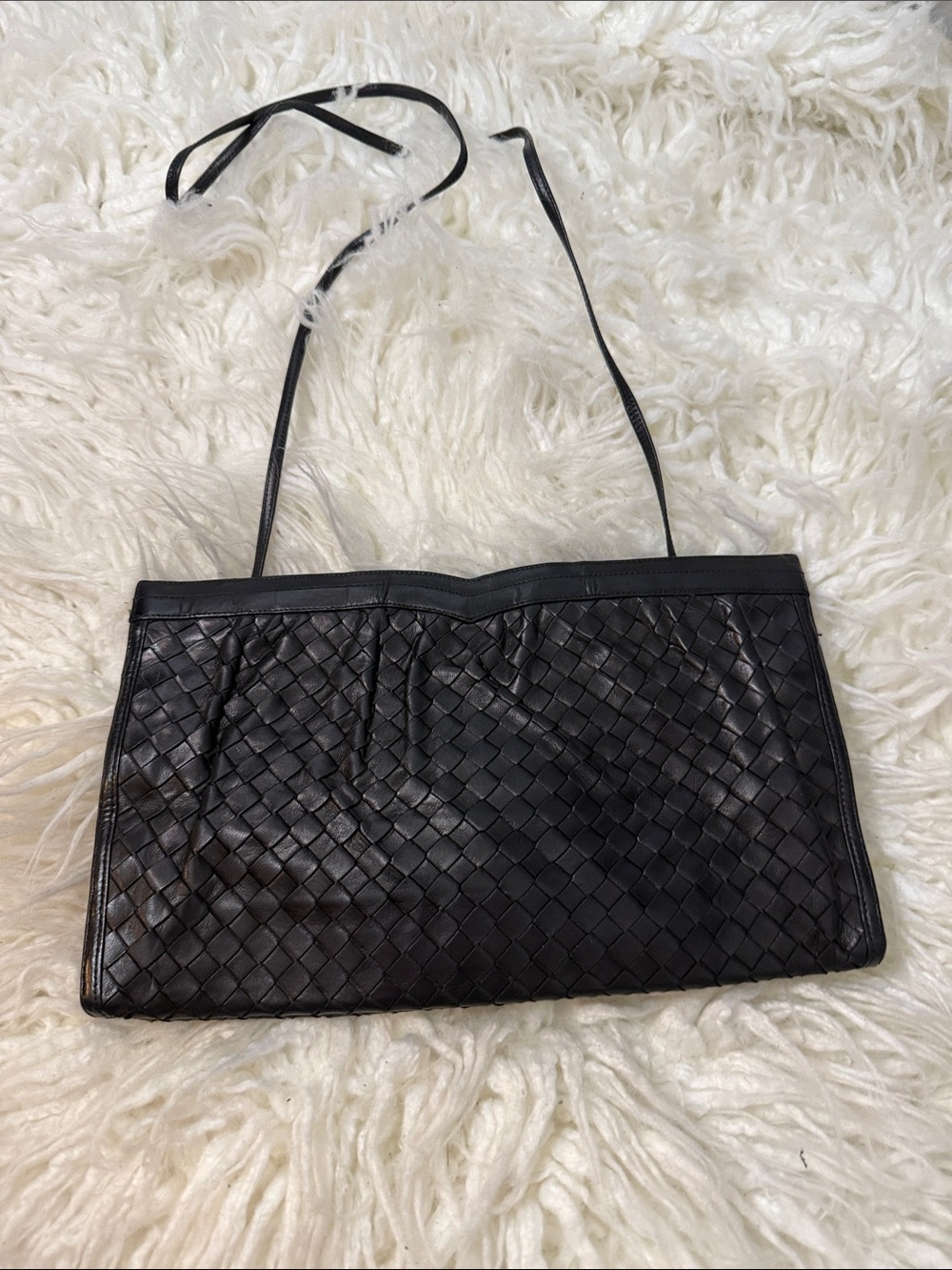 Vintage Morris Moskowitz Black Woven Leather Shoulder Bag small